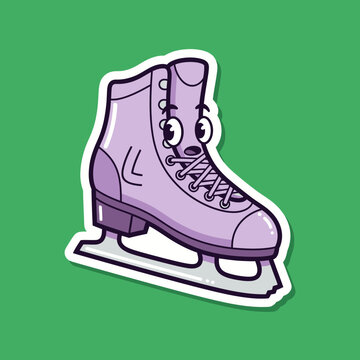 Purple sneaker with white skull graphic on side.