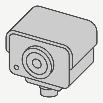 Security camera isometric icon, surveillance concept. Vector graphics. Video camera for recording activity sign with outline style icon for mobile or web design.