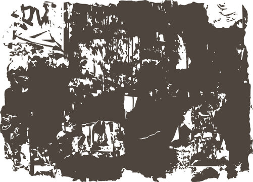 Abstract grunge textured silhouette pattern featuring distressed dark brown ink stains on white background