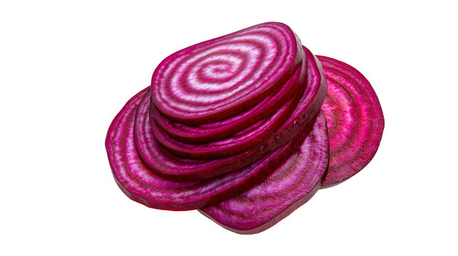 Sliced beetroot with concentric rings of purple and white
