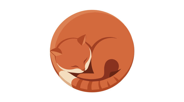 Cute curled orange tabby cat sleeping on a soft round cushion in a cozy home environment