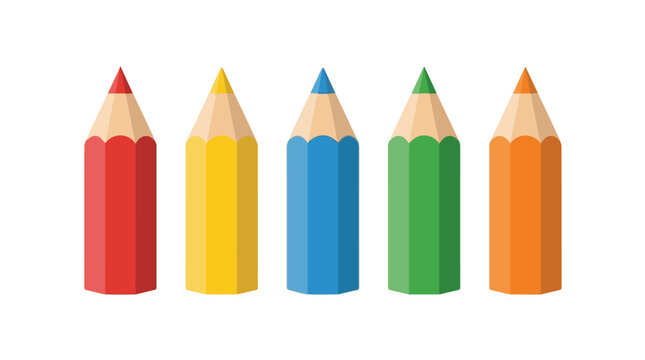 Colorful pencils arranged in a row with vibrant shades and pointed tips on a white background for art supplies and creative projects