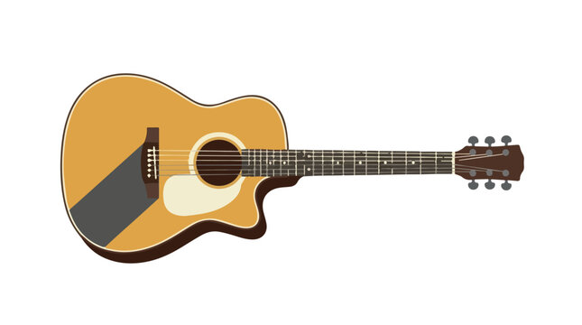 Acoustic Guitar in Natural Wood Finish with Black and White Straps for Music Performance and Home Playing