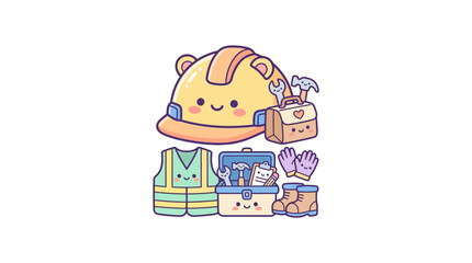 Naklejka premium Construction safety gear icons with faces.