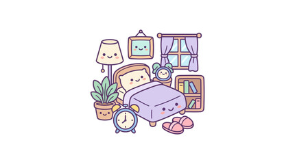 Fototapeta premium Cozy kawaii bedroom scene with character furniture.