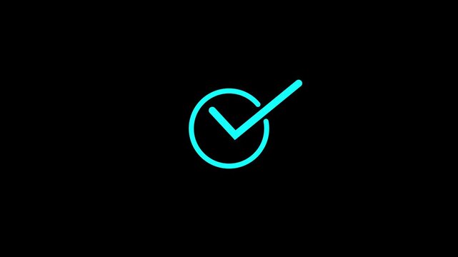 Check mark symbol animation. Animation of check mark icon. Approve and confirm sign. Correct symbol in motion graphic. Transparent background with alpha channel