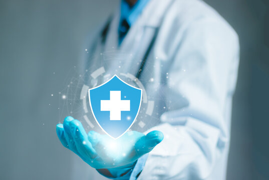 Healthcare data security concept. and cybersecurity icons, patient privacy, secure medical records, health insurance protection and digital safety.