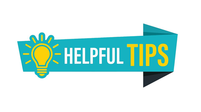 Helpful tips vector graphic illustration featuring a bright yellow lightbulb icon on a blue banner