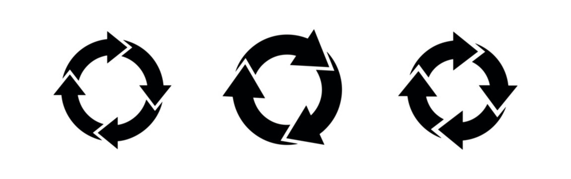 Circular arrows icon set, vector illustration of refresh, loop, or process flow symbols.