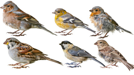 Six small birds with varied plumage and colors © Rowan
