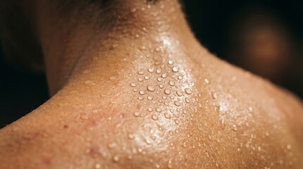 Fototapeta premium Closeup of a persons sweaty back after an intense workout session