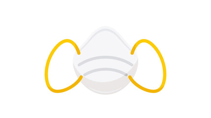 White respirator mask with yellow ear loops