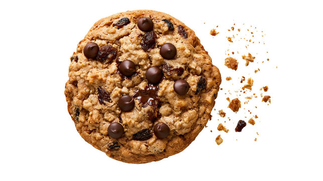 Oatmeal chocolate chip raisin cookie with crumbs