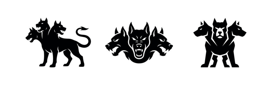 Cerberus three-headed dog icon set