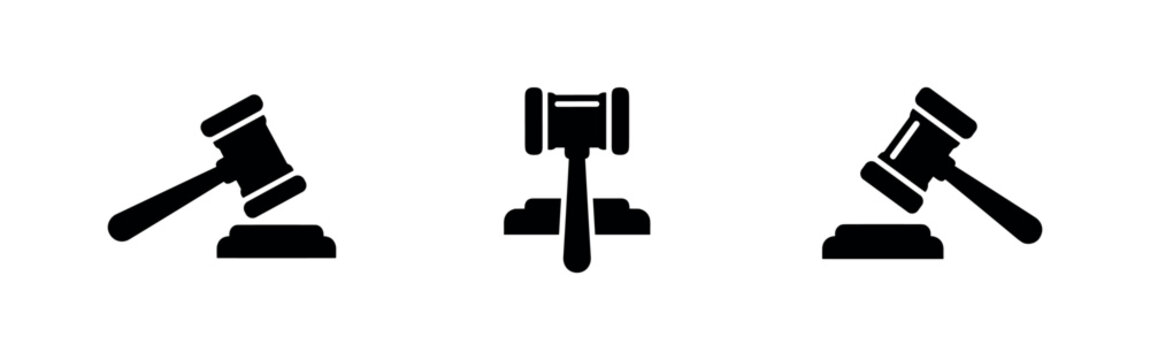 Gavel icon set. Justice, law, and auction symbols.