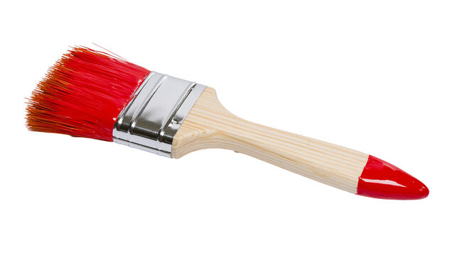 Paint brush with red bristles and red painted handle tip