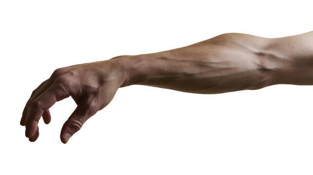 Male forearm and hand reaching down with fingers curled