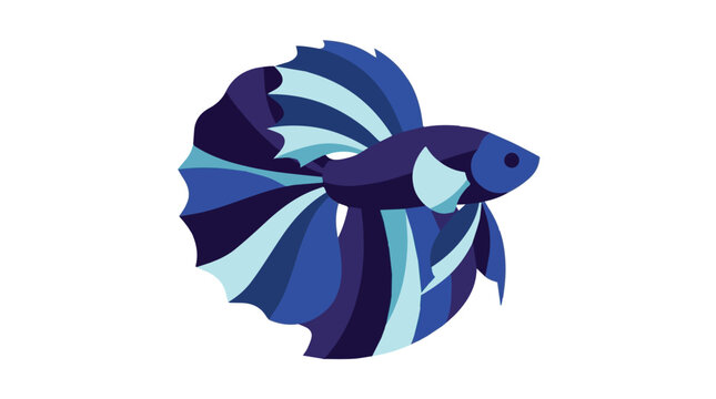 Colorful blue and white betta fish with flowing fins in natural aquatic environment