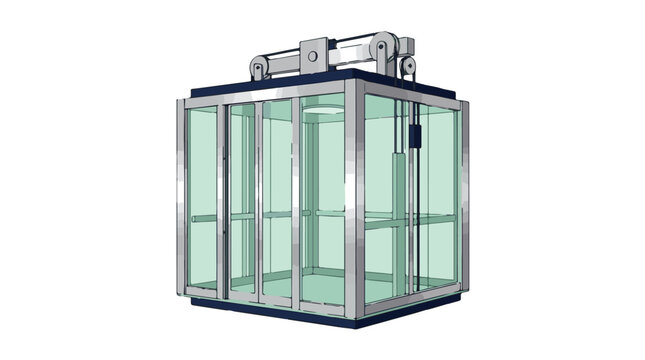 modern glass elevator with metallic framework and transparent walls for architectural interiors and urban design