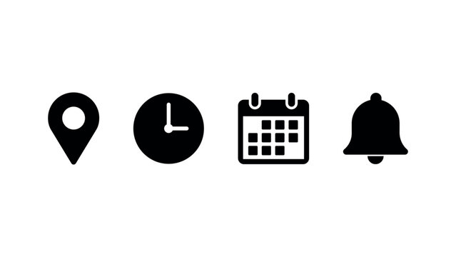 Flate style  location pin clock calendar and notification bell  vector illustraiton for website user interface design