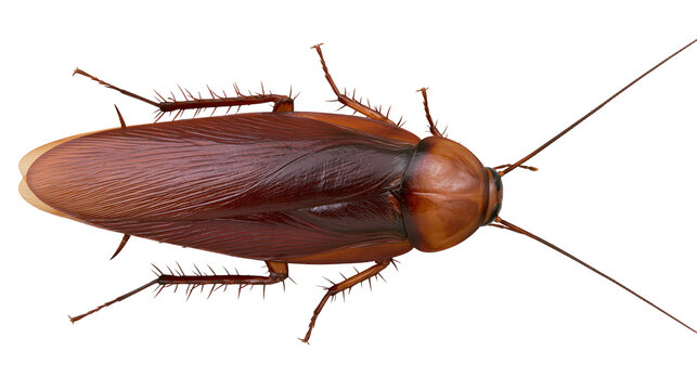 Brown cockroach insect with long antennae and spiky legs