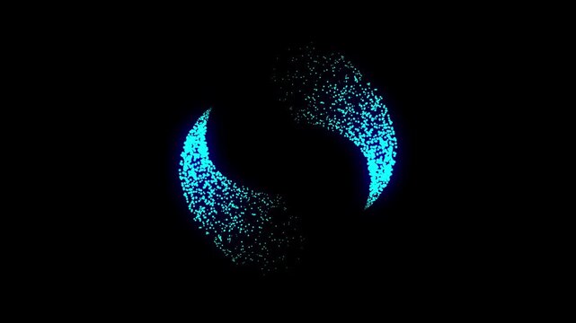 Magical blue glitter sparkle tail with glowing comet trace, radiant shimmer particles, fairy dust, elegant twinkling stars and bright light flare on black background, seamless 4K animation