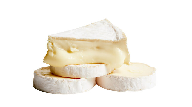 Creamy Brie cheese wedge with melted center and rounds
