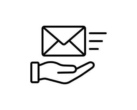 Hand holding envelope icon. Email delivery symbol for digital communication and messaging.