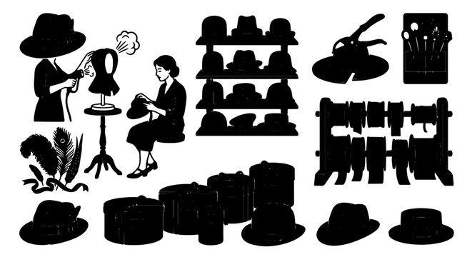 Vintage Millinery Workshop, Hat Making Process, Fashion Design Elements, Retro Style Accessories, Silhouette Collection