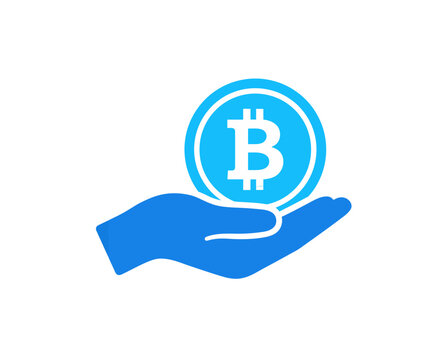 Hand holding bitcoin coin icon. Cryptocurrency payment symbol for digital finance apps.