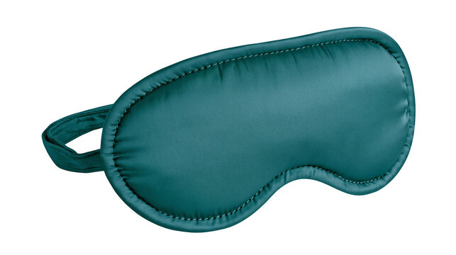 Teal fabric sleep mask with elastic strap and stitching