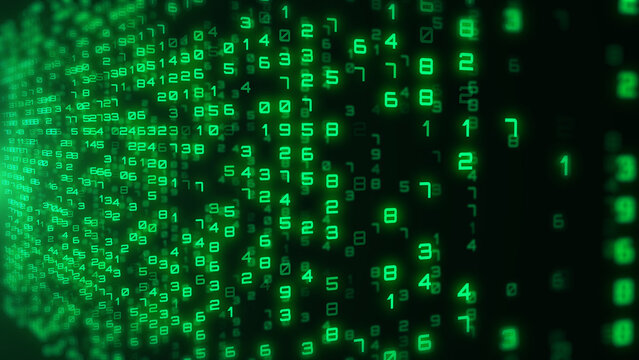 Classic Green Matrix Binary Code Rain for Cyber Security Presentations, Hacking Scenes, and Programming Content. Digital Code Background with Digits Moving on Screen Illustration