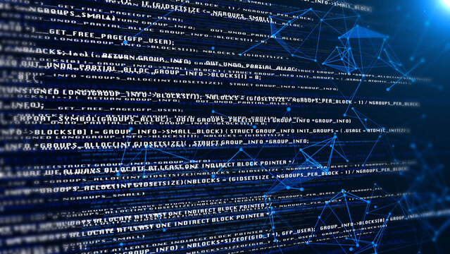 Technology sampling code flowing lines of a programing illustration concept of artificial intelligence and computer cyber security