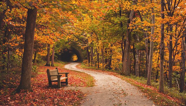 Autumn Tunnel Bench Pathway