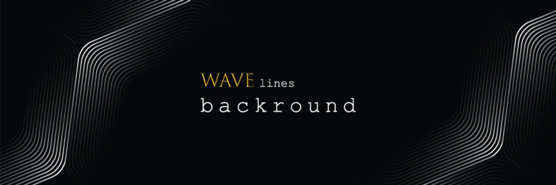 Abstract dark black background with white glowing curved parallel lines circuit pattern. Futuristic modern technology geometric wave lines vector illustration graphic design asset.