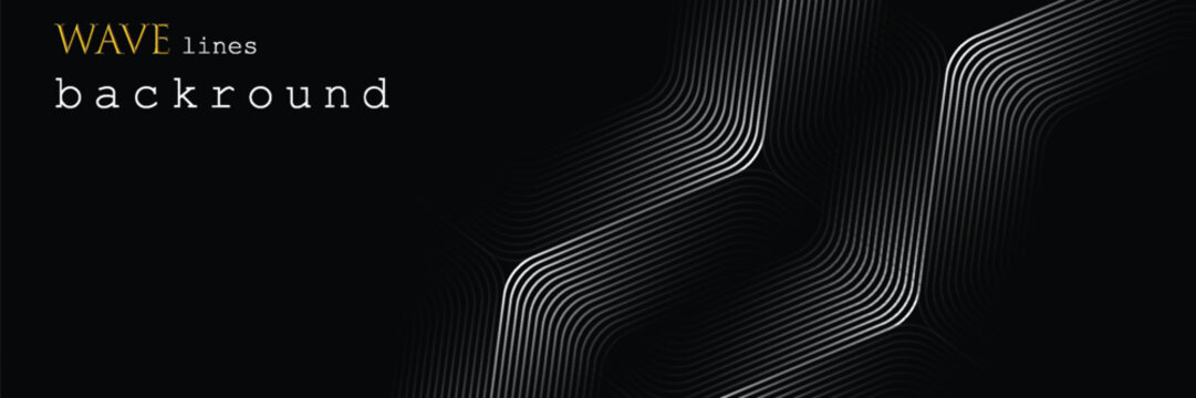 Abstract dark black background with white glowing curved parallel lines circuit pattern. Futuristic modern technology geometric wave lines vector illustration graphic design asset.