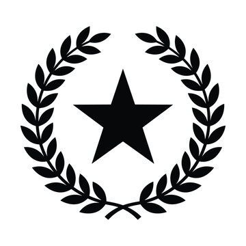 Black star icon inside laurel wreath symbol for achievement and victory design