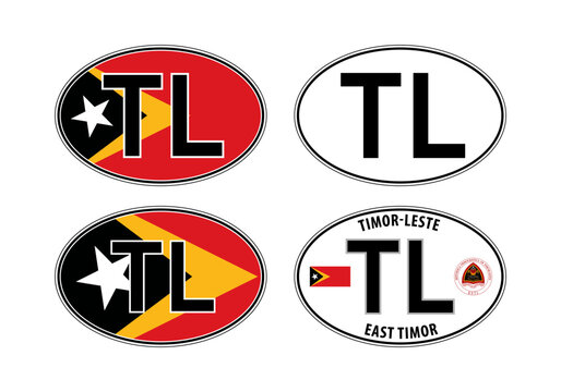 East Timor - Timor-Leste, oval international vehicle registration code license plate car sticker, vector illustration
