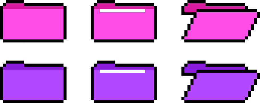 8-bit Pixel Art Pink and Purple Folder Icon Set