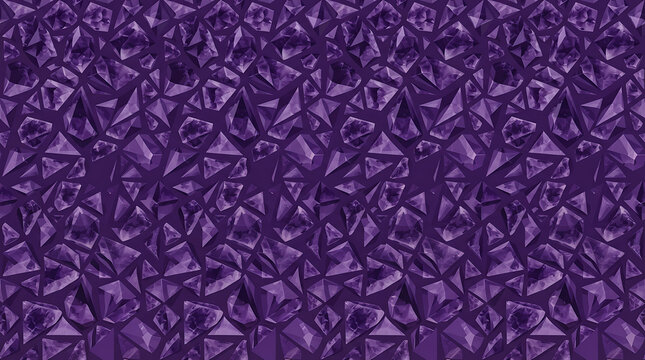 Purple amethyst crystal pattern showcases a repeating arrangement of faceted gemstone shapes violet geometric texture mineral stone