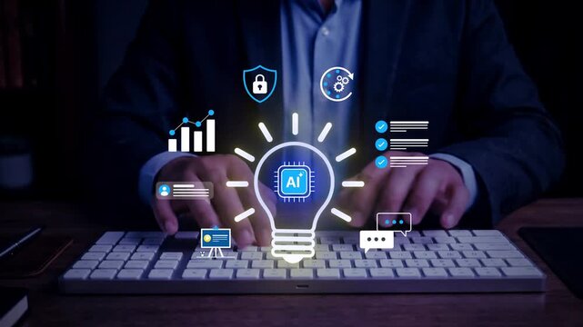 Artificial Intelligence Technology with AI Assistant, Smart Business Automation, Data Analytics, Chatbot, Machine Learning and Digital Innovation