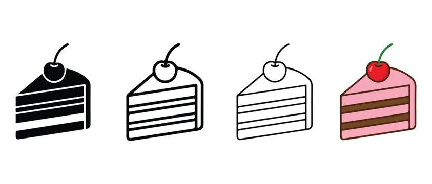cake slices with cherry toppings in various colors isolated on transparent background
