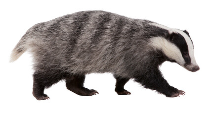 European Badger walking with black and white stripes © Isolde