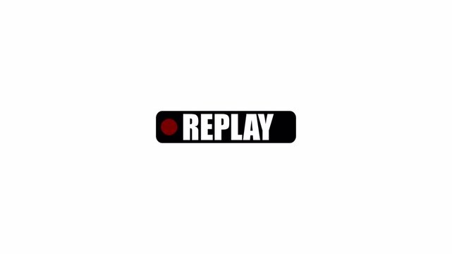 Replay Button Animation on white Background, Replay Icon Animation for Live Streamers, Action Replay Button Animation with Alpha Channel.