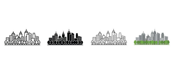 Fototapeta premium city skyline with buildings and trees in progressive greenery transformation design concept