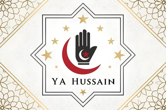 Ya hussain symbolic emblem for islamic ashura commemoration with ya hussain