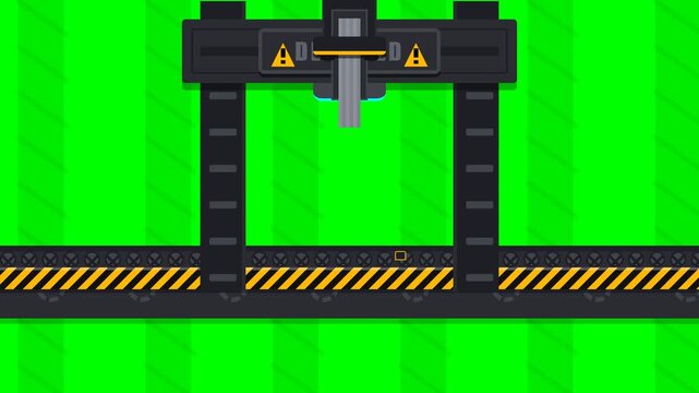 Automated Conveyor Belt Scanning Cardboard Box Parcel in Warehouse Flat Vector Animation on Green Screen