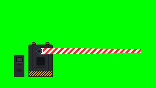 Security Barrier Gate Animation with Access Declined Warning Sign on Green Screen Background