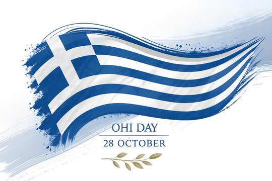 Ohi day national holiday background with watercolor greek flag and olive branch