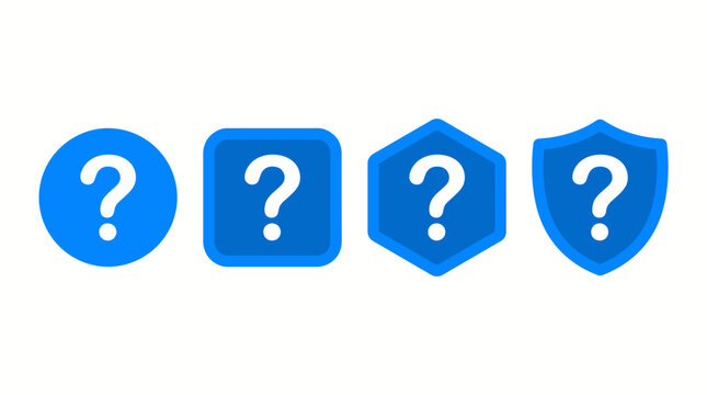 Set of blue question mark icons in different shapes.